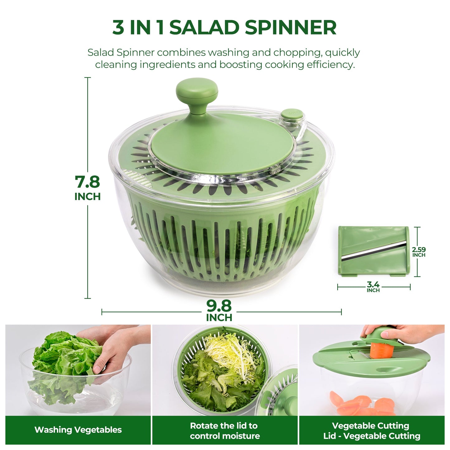 SUSTEAS 5-in-1 Salad Spinner with Chopper & Colander