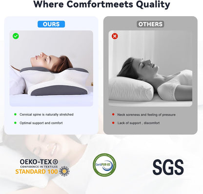 Cervical Pillow for Neck and Shoulder Pain Relief - Ergonomic Contour Pillow with Cooling Memory Foam for Orthopedic Support, Bed Pillow for Side, Back and Stomach Sleepers