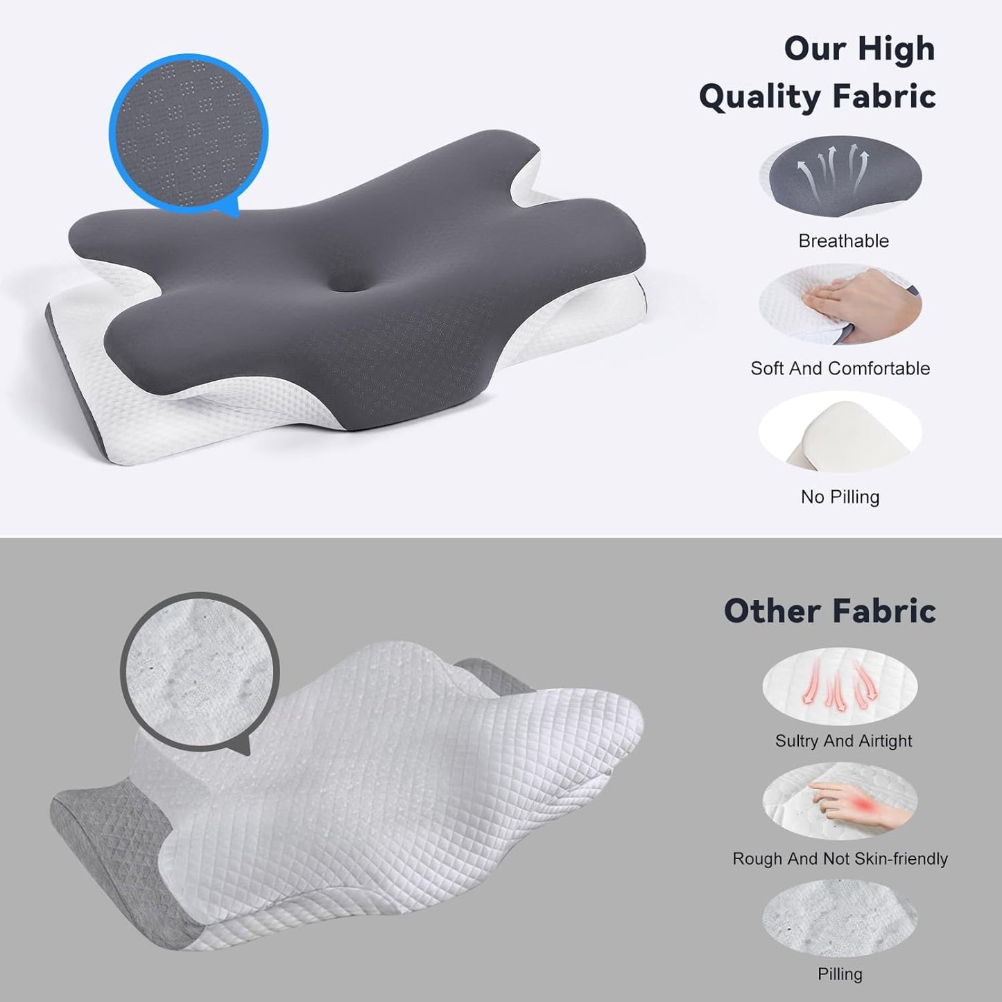 Cervical Pillow for Neck and Shoulder Pain Relief - Ergonomic Contour Pillow with Cooling Memory Foam for Orthopedic Support, Bed Pillow for Side, Back and Stomach Sleepers