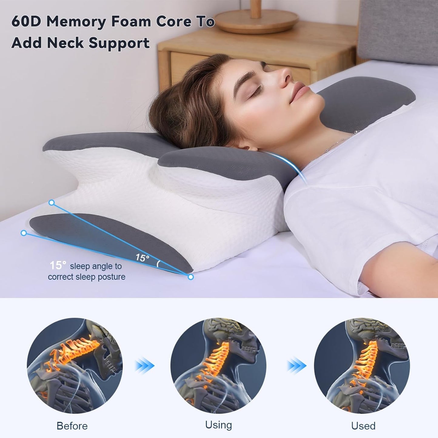Cervical Pillow for Neck and Shoulder Pain Relief - Ergonomic Contour Pillow with Cooling Memory Foam for Orthopedic Support, Bed Pillow for Side, Back and Stomach Sleepers