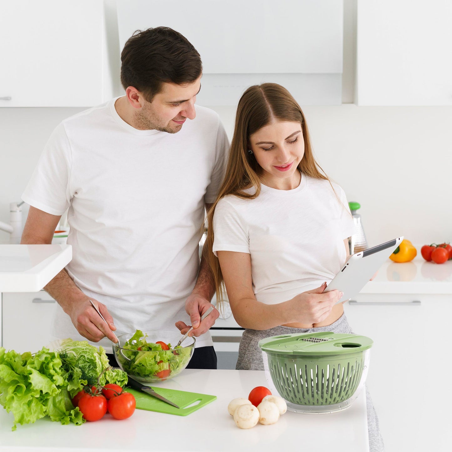 SUSTEAS 5-in-1 Salad Spinner with Chopper & Colander