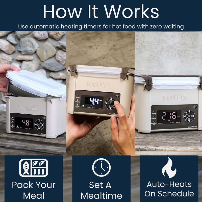 🔥 Cordless Heated Lunchbox – Battery-Powered, 4-Cup Capacity, 220°F Max, Automatic Scheduled Heating