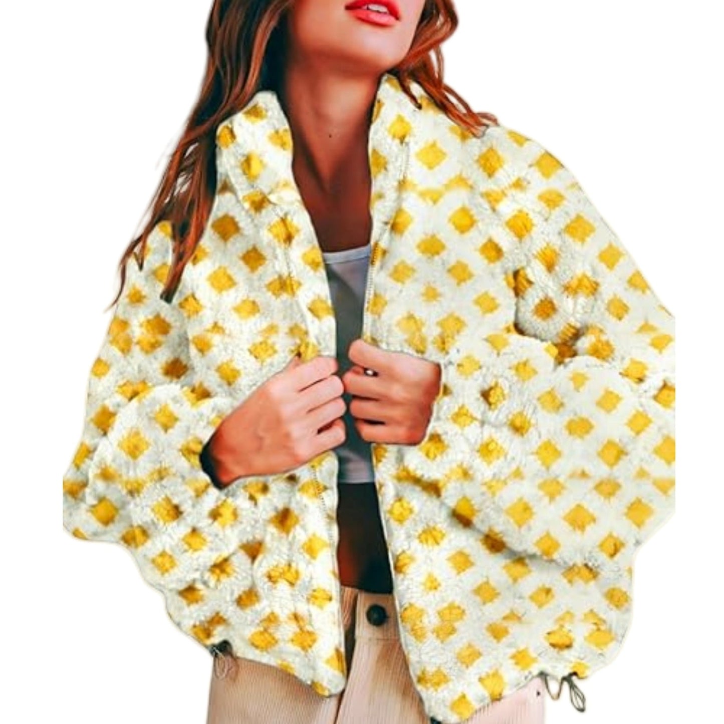 Women's Plaid Sherpa Jacket, Fashion Casual Loose Fit Coat, Warm Fuzzy Lamb Wool Shacket for Fall Winter Outwear