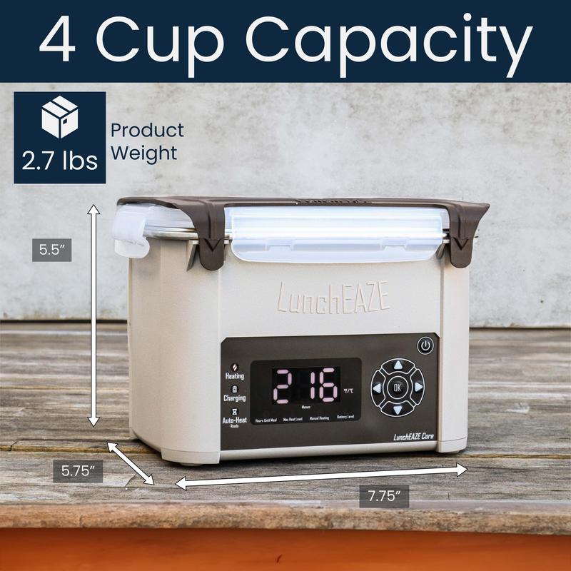 🔥 Cordless Heated Lunchbox – Battery-Powered, 4-Cup Capacity, 220°F Max, Automatic Scheduled Heating